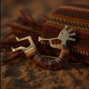 Vintage SF Sterling Kokopelli Brooch Pendant w/ Tiger’s Eye Inlay